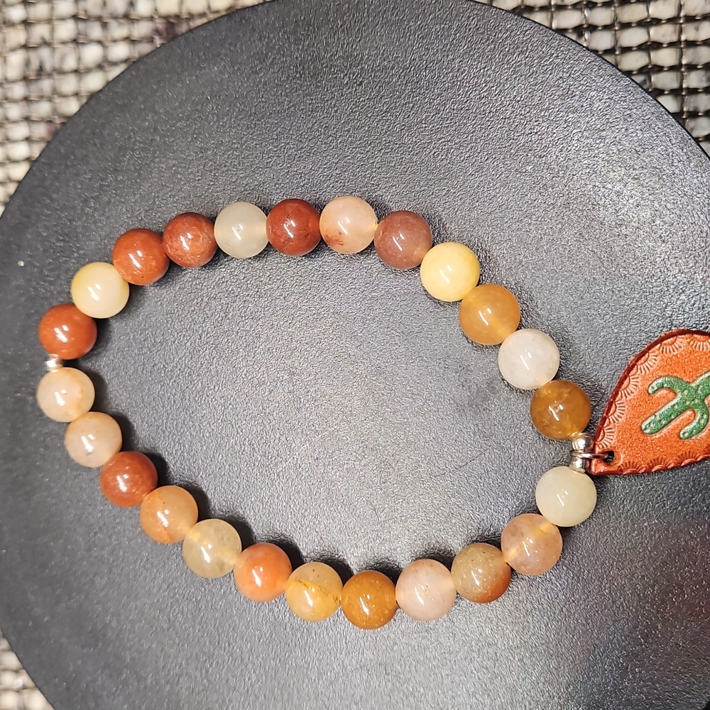 Orange Agate Stretch Bracelet w/ Catus Charm